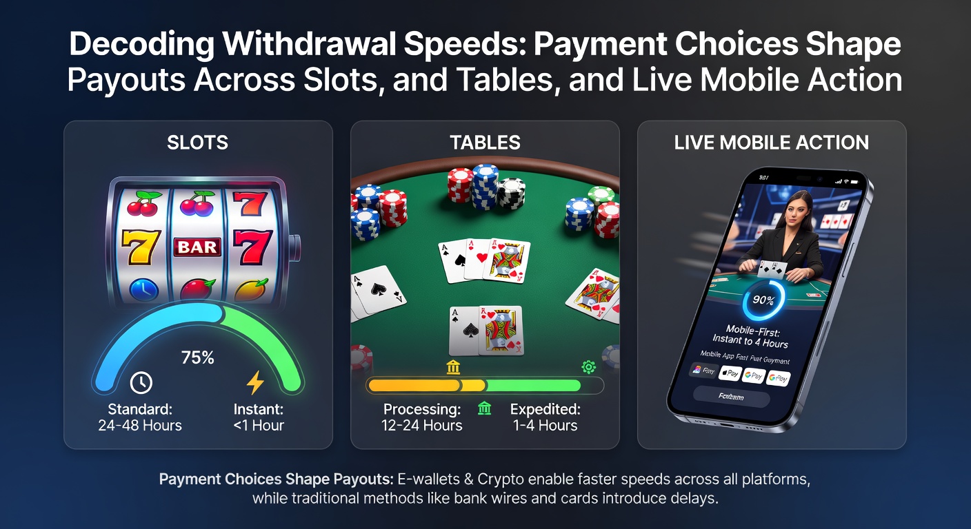 Graphic illustrating various payment icons speeding towards a payout clock, highlighting e-wallets, crypto, and bank transfers in online casino contexts